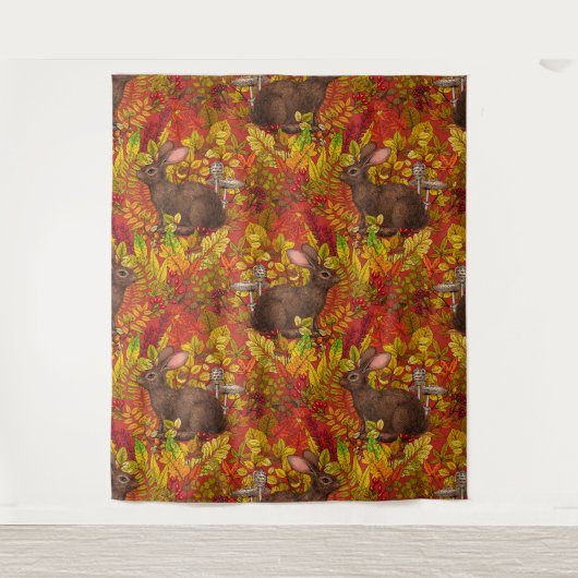 Tenture Lapin d'automne en rouge (Devant)