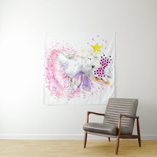 Tenture Lapin de fée d'aquarelle (En situation (horizontale))