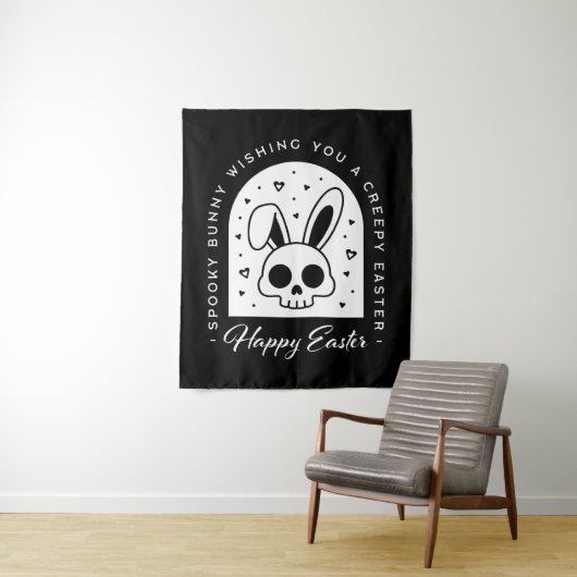 Tenture Lapin de Pâques crâne esthétique gothique effrayan (En situation)