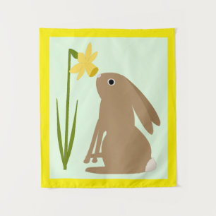Tenture Lapin de Pâques et fleur de jonquille