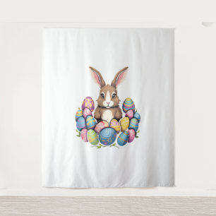 Tenture Lapin de Pâques OEufs colorés Chasse aux oeufs de
