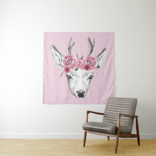 Tenture L'aquarelle fleurit des cerfs communs