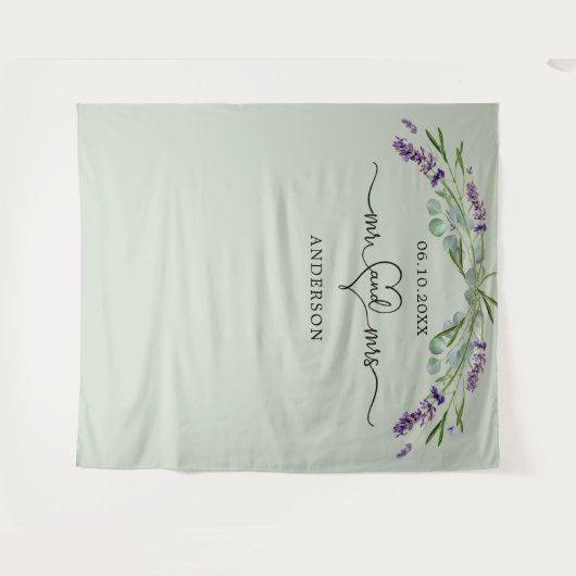 Tenture Lavande sauge vert M. mrs coeur mariage photo (Devant (Horizontal))