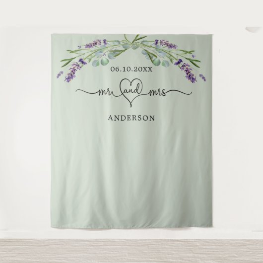 Tenture Lavande sauge vert M. mrs coeur mariage photo (Devant)