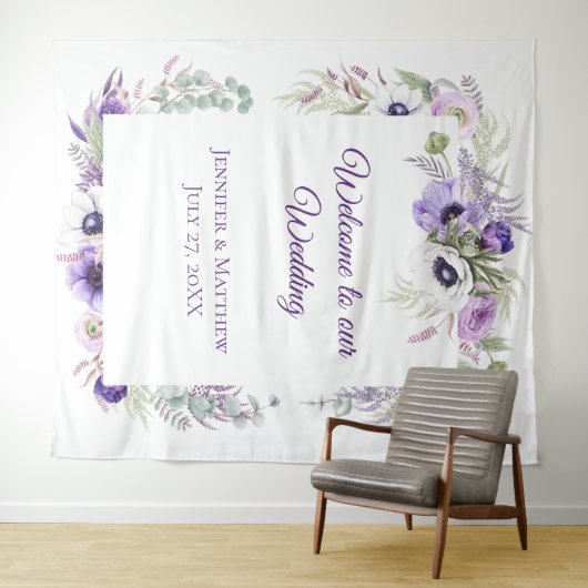 Tenture Lavande Violette & Anémones Blanches Floral | Tapi (En situation (horizontale))