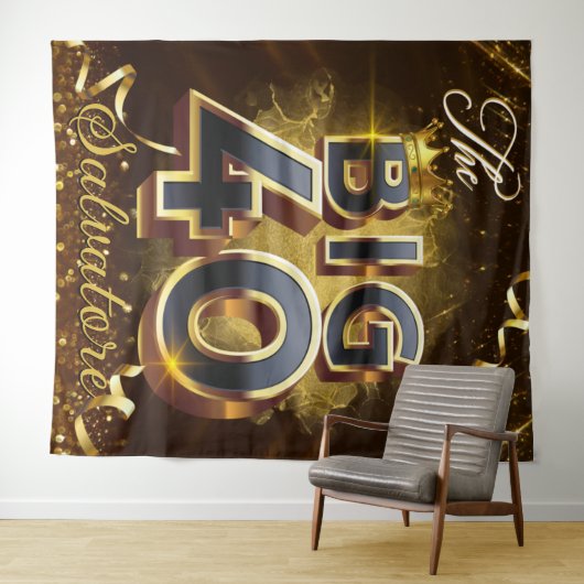 Tenture Le Big 40 Elégant Black & Gold Royal Anniversaire (En situation (horizontale))