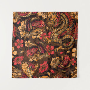 Tenture Le dragon japonais koi motif.