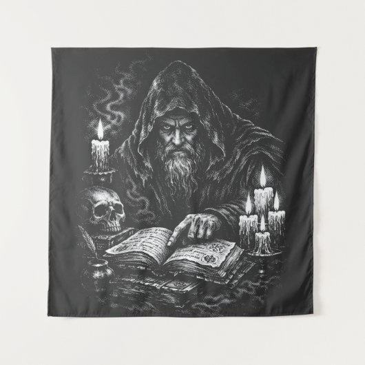 Tenture Le Magicien Étudiant le Grimoire — par BurnsInHell (Devant)