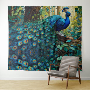 Tenture Le paon bleu dans la forêt