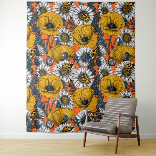 Tenture Le pré en jaune et bleu (En situation)