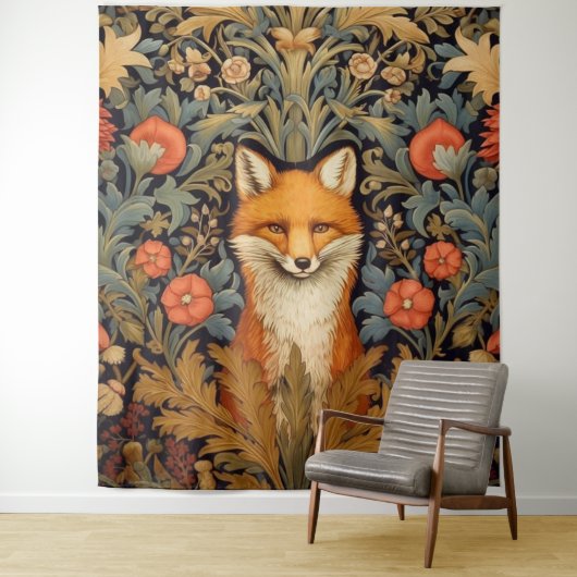 Tenture Le renard et les fleurs rouges style Art nouveau (En situation)