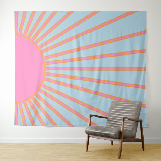 Tenture Le Soleil 02 Retro Soleil Rose Et Bleu Soleil (En situation (horizontale))