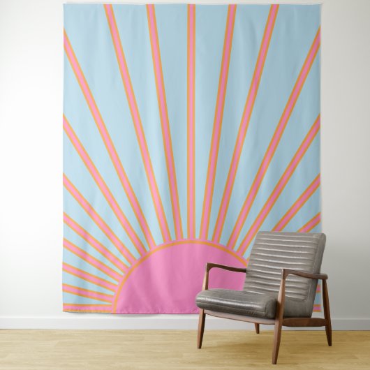Tenture Le Soleil 02 Retro Soleil Rose Et Bleu Soleil (En situation)