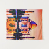 Tenture Le Taj Mahal contre un ciel couché de soleil (Devant (Horizontal))