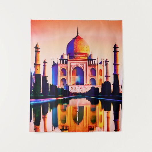 Tenture Le Taj Mahal contre un ciel couché de soleil (Devant)