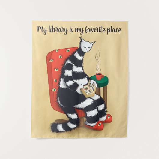 Tenture Lecture de la bibliothèque d'amusement de chats (Devant)