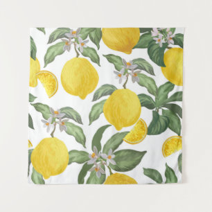 Tenture Lemon seamless vintage pattern. Tropical fruit bac