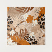 Tenture Léopard fourrure tropicale feuille fleurs d'hibisc (Devant (Horizontal))