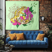 Tenture Léopard jaune Gecko Vert