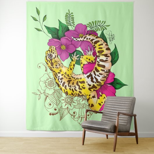 Tenture Léopard jaune Gecko Vert (En situation)