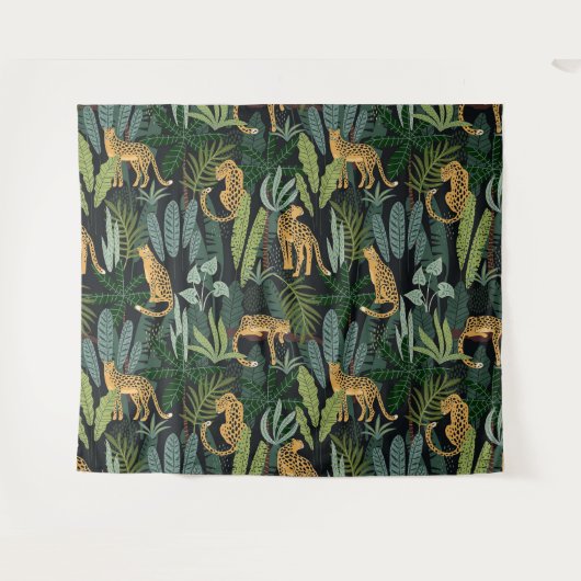 Tenture Leopard Jungle Forest Illustration Seamless Custom (Devant (Horizontal))