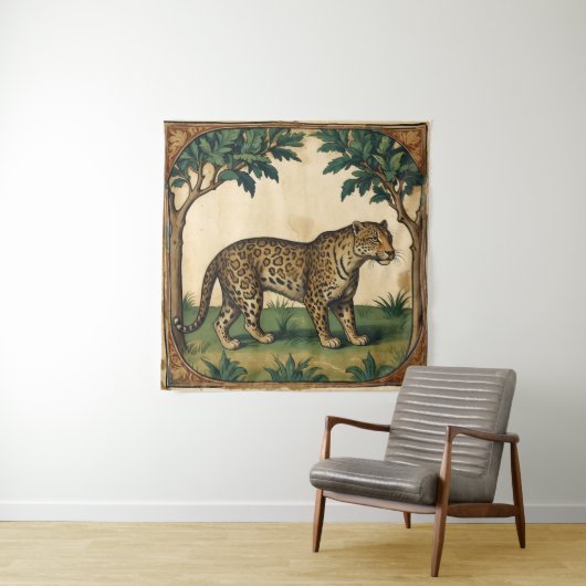 Tenture Leopard médiéval avec arbres Nature Art (En situation)