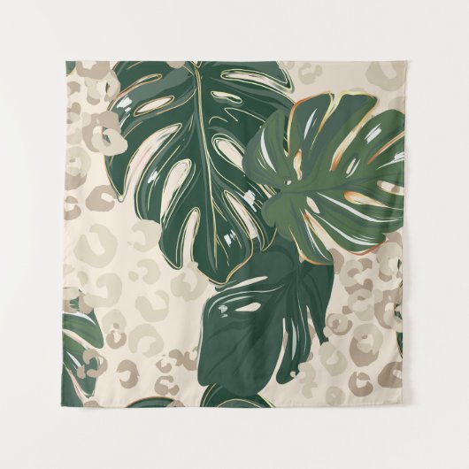 Tenture Leopard Monstera : Jungle Imprimer Vintage. (Devant)