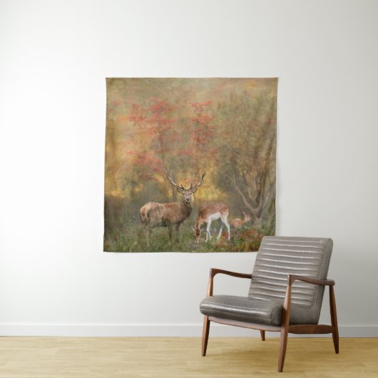 Tenture Les cerfs dans la forêt d'automne (En situation)
