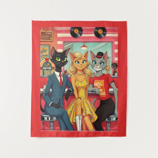 Tenture Les chats adolescents du milieu du siècle en dîner (Devant)