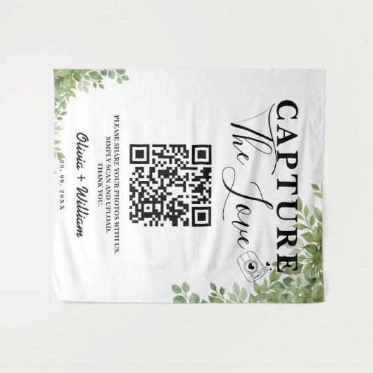 Tenture Les Feuilles verts Sage capturent le Mariage QR Am (Devant (Horizontal))