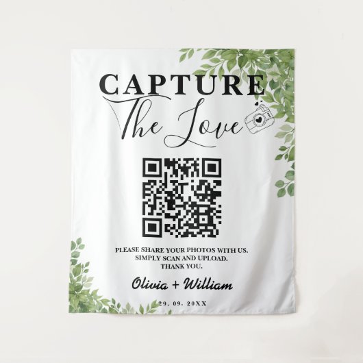 Tenture Les Feuilles verts Sage capturent le Mariage QR Am (Devant)