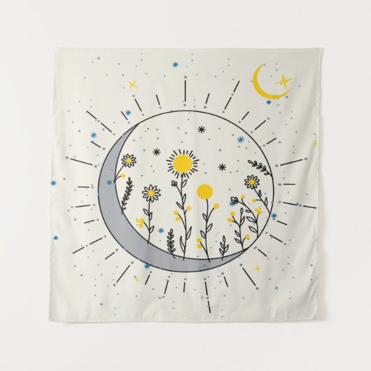 Tenture Les fleurs planent le soleil et la lune graphisme (Devant)