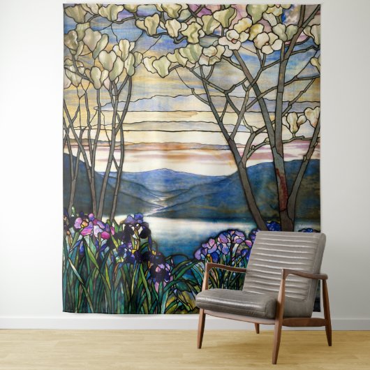 Tenture Les Magnolias En Verre Tiffany Irises Art Nouveau (En situation)
