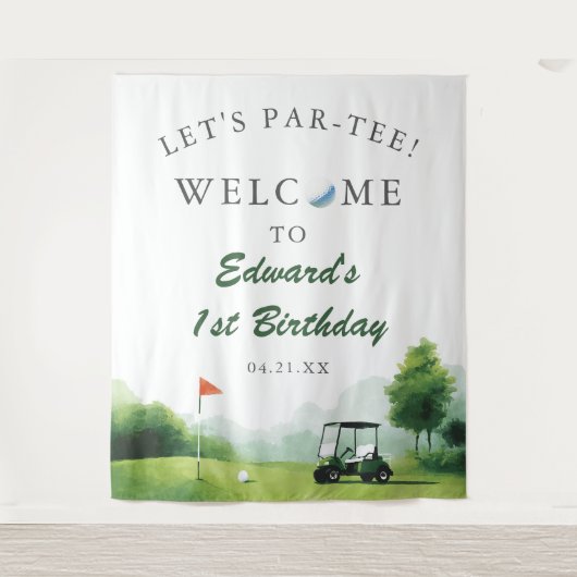 Tenture Let's Par-Tee Golf Buggy Birthday Photo Backdrop (Devant)