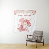 Tenture Licorne 1er Anniversaire Fille Rose (En situation)