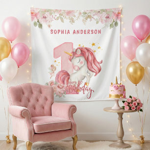 Tenture Licorne 1er Anniversaire Fille Rose