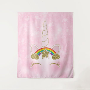 Tenture Licorne à visage en forme d'étoile arc-en-ciel en