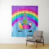 Tenture Licorne Arc-en-ciel Pailletée Couronne Visage Fill (En situation)