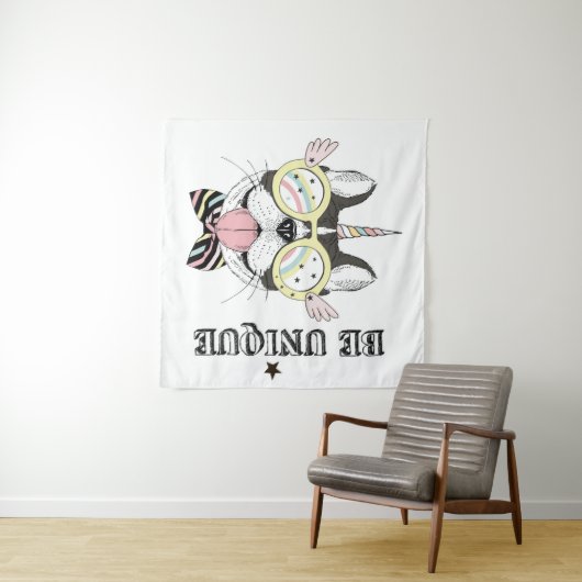 Tenture Licorne de bouledogue français (En situation (horizontale))