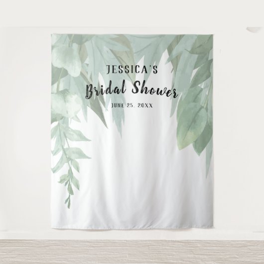 Tenture Lieu Vert Aquarelle Eucalyptus Baby Shower (Devant)