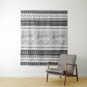 Tenture Lièvre du Sud-Ouest Noir Blanc Gris Géométrique