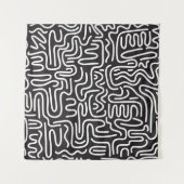 Tenture Lignes ondulées de doodle rétro : Monochrome (Devant (Horizontal))