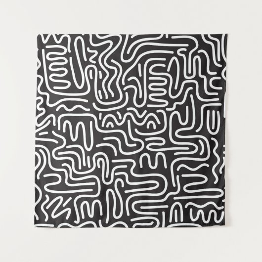 Tenture Lignes ondulées de doodle rétro : Monochrome (Devant)