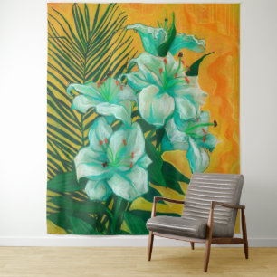 Tenture Lily Fleurs Feuille de palmier, peinture d'art flo