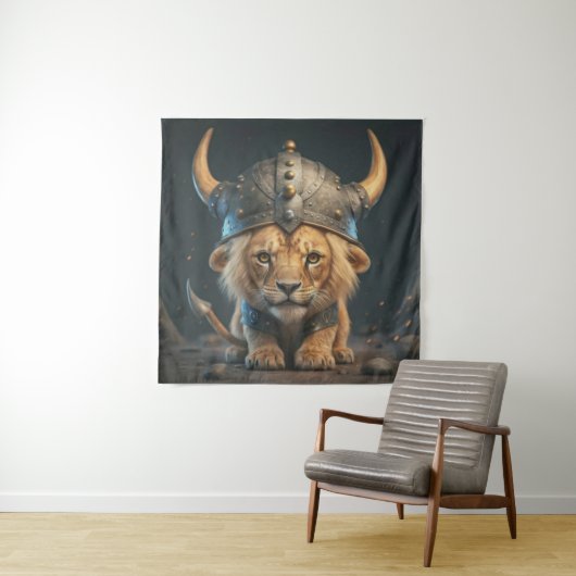 Tenture Lion bébé viking mignon (En situation)