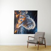 Tenture Lion blanc épique fait de flammes (En situation (horizontale))