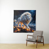 Tenture Lion blanc épique fait de flammes (En situation)