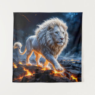 Tenture Lion blanc épique fait de flammes
