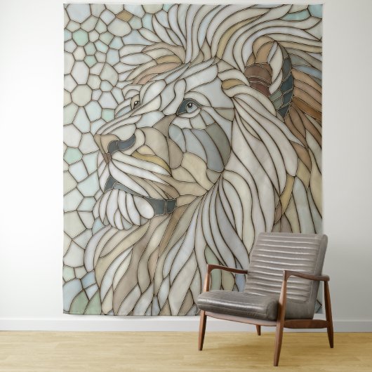 Tenture Lion blanc Portrait Mosaic Art (En situation)