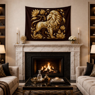 Tenture Lion d'or majestueux